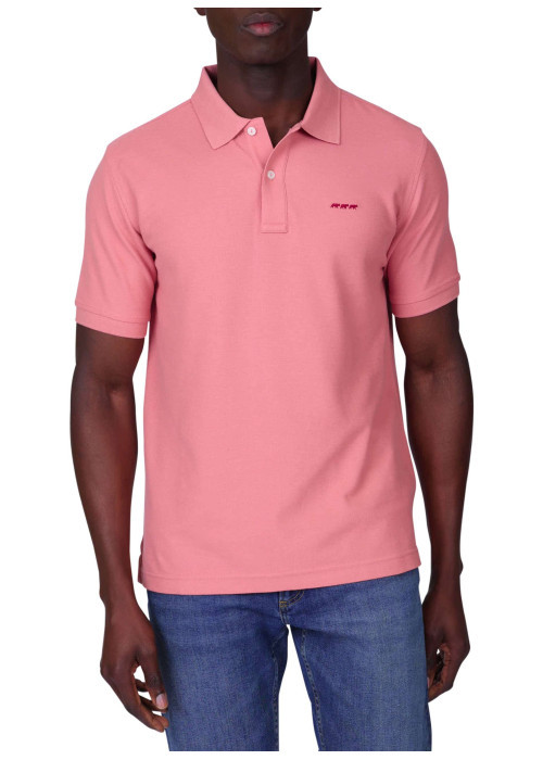 Polo en coton biologique rose uni avec une coupe droite et un col boutonné