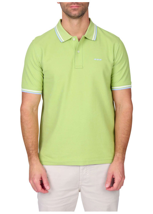 Polo en coton biologique vert uni avec une coupe droite et un col boutonné
