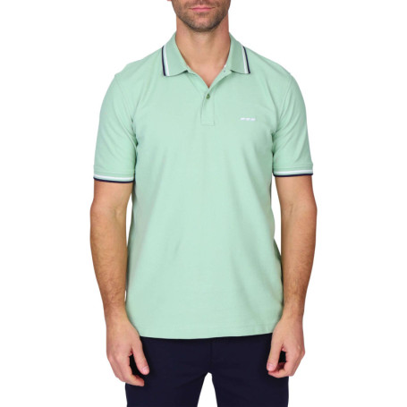 Polo en coton biologique vert d'eau uni avec...