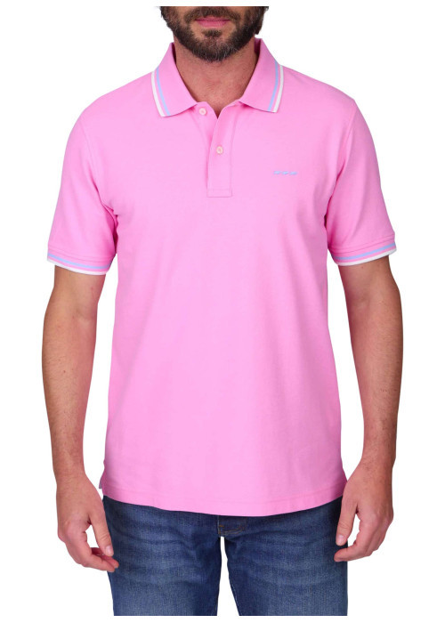 Polo en coton biologique rose uni avec une coupe droite et un col boutonné