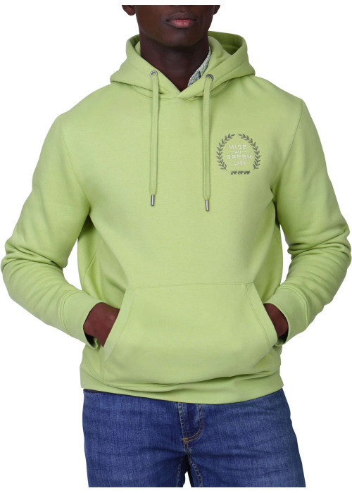 Sweat vert uni avec une coupe droite et une poche kangourou à l'avant