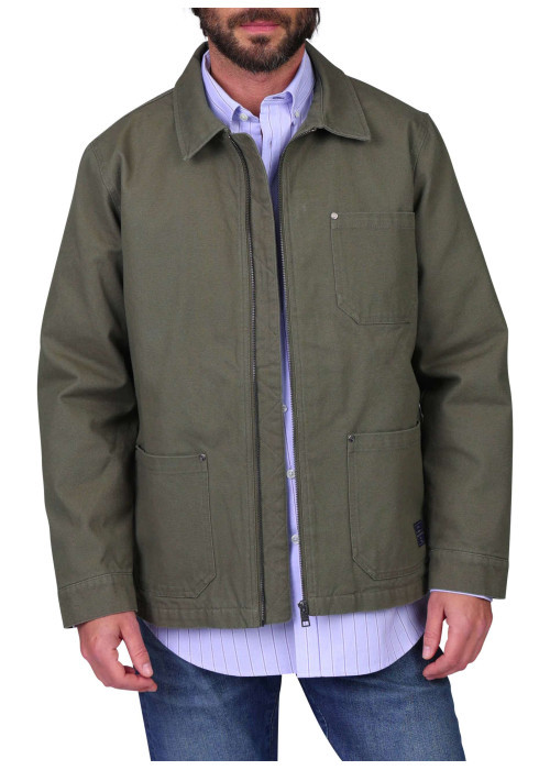 Blouson en coton kaki uni avec une coupe droite et un col à revers