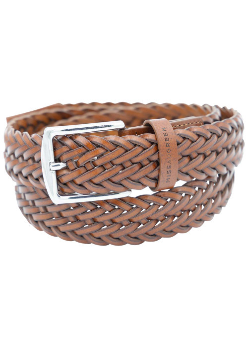 Ceinture en cuir marron uni tressée avec une boucle à ardillon