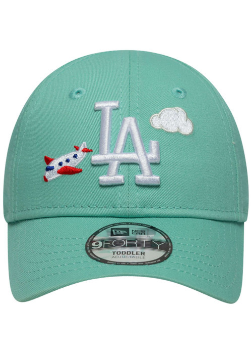 Casquette en coton turquoise à imprimé avec une bande auto-agrippante