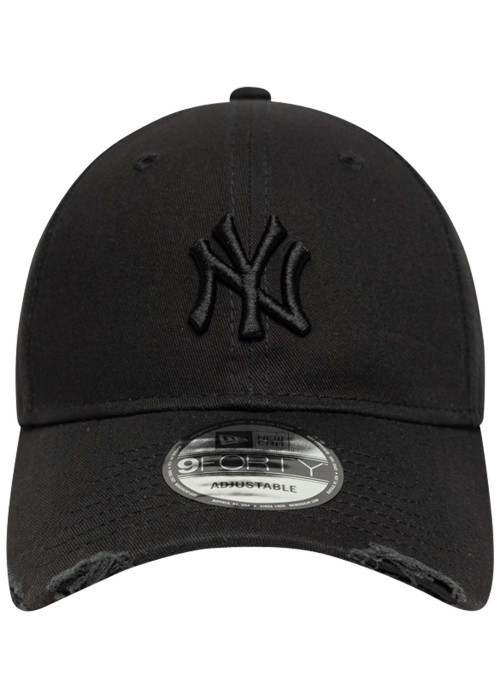 Casquette en coton noire effet abîmé avec fermeture strapback