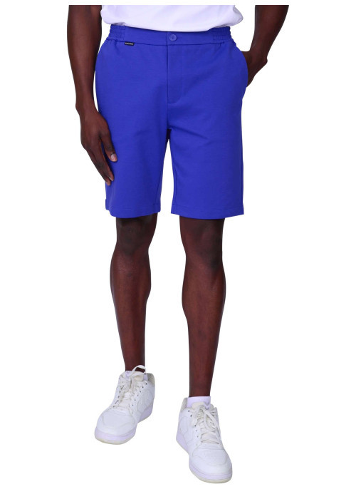 Short jogging bleu uni avec une coupe droite et des poches à l’italienne