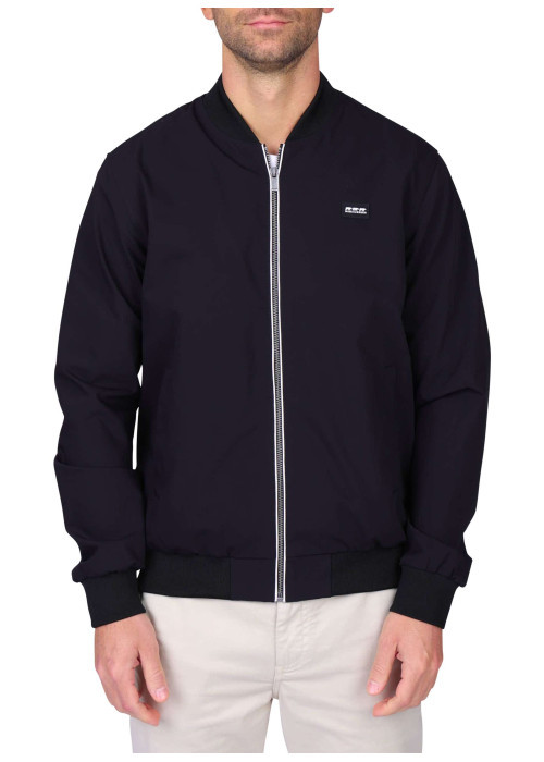Blouson noir uni avec une coupe droite et une fermeture zippée