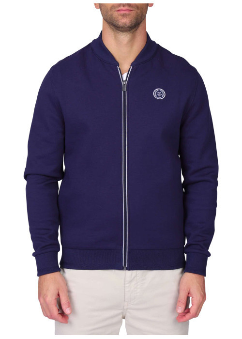 Gilet en coton mélangé marine uni avec une coupe droite et un col montant