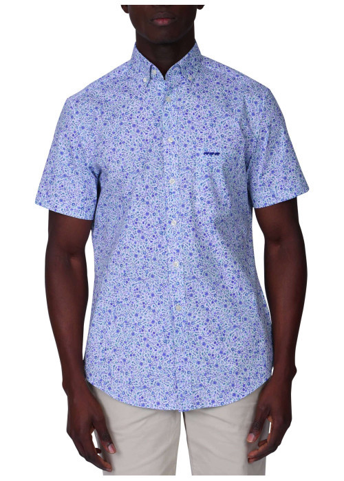 Chemise en coton biologique bleu fantaisie avec une coupe droite