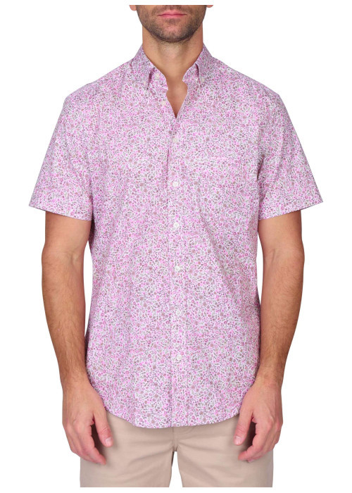 Chemise en coton biologique rose à motifs avec une coupe droite