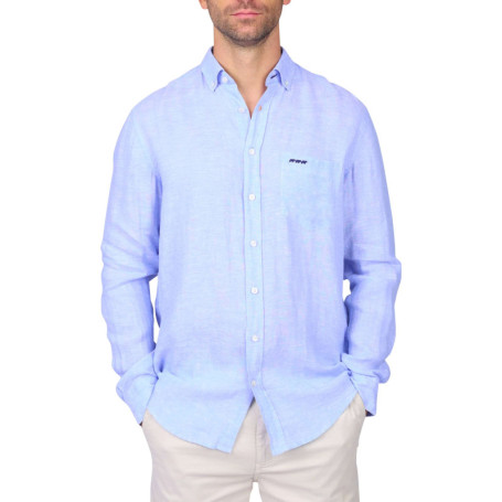 Chemise en lin bleu ciel unie avec une coupe...