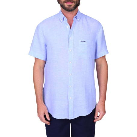 Chemise en lin bleu ciel unie avec une coupe...