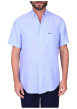 Thumbnail Chemise en lin bleu ciel unie avec une coupe droite et un col boutonné