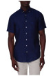 Thumbnail Chemise en lin indigo unie avec une coupe droite et un col boutonné