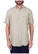 Thumbnail Chemise en lin kaki unie avec une coupe droite et un col boutonné
