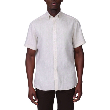 Chemise en lin beige unie avec une coupe droite...