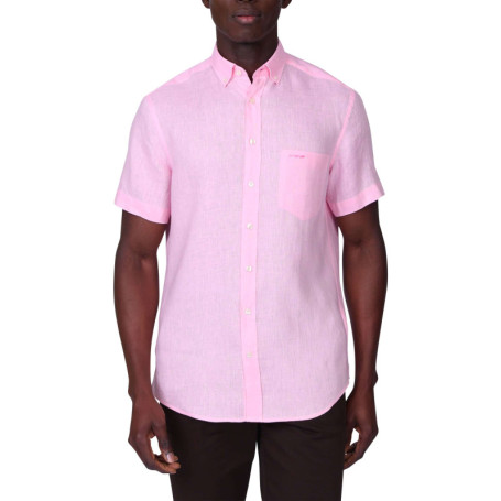 Chemise en lin rose unie avec une coupe droite...