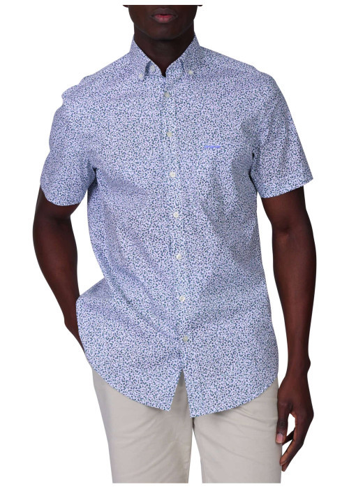 Chemise en coton biologique vert d'eau à motifs avec une coupe droite