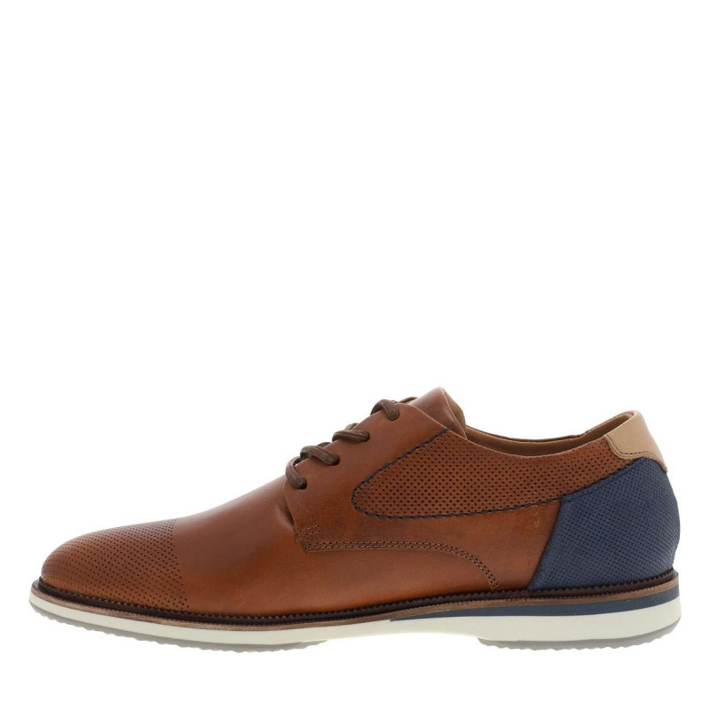 Bullboxer - Sneakers En Cuir Cognac à Talon Plat Et Des Surpiqûres Marine - Brun Bullboxer - Sneakers En Cuir Cognac à Talon Plat Et Des Surpiqûres Marine - Brun