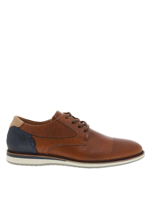 Sneakers en cuir cognac à talon plat et des surpiqûres marine