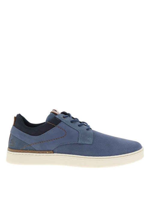 Sneakers en cuir bleues à talon plat avec des lacets ronds marine