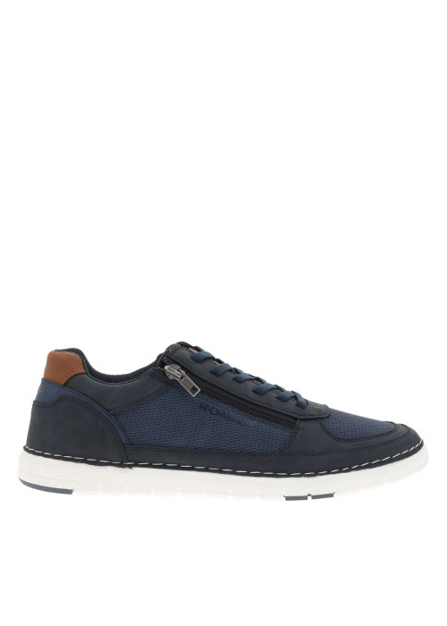 Sneakers bleu marine à talon plat avec des lacets et un zip latéral