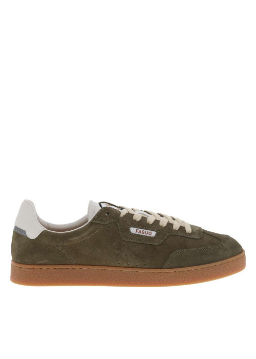 Tennis kaki en cuir à talon plat avec des lacets et revêtement doux