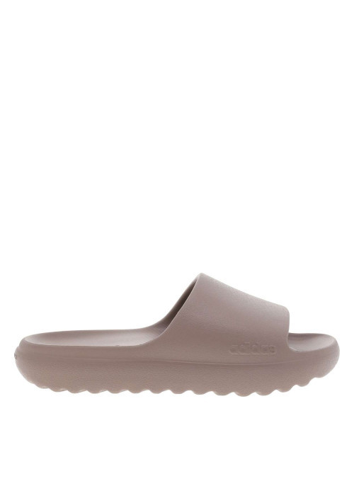 Claquettes taupe à talon plat avec logo embossé dans la semelle