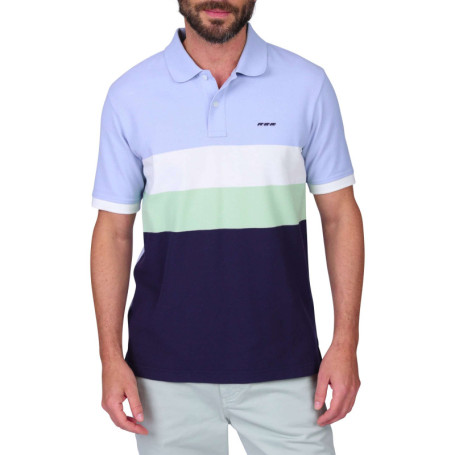 Polo en coton biologique bleu ciel à rayures...