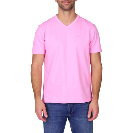 T-shirt rose uni avec une coupe droite et des...