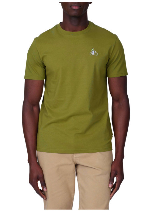 T-shirt en coton biologique kaki uni avec une coupe droite et un col rond