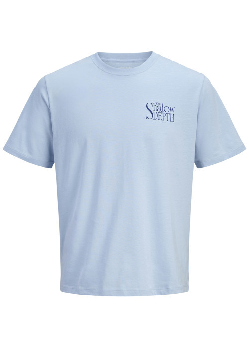 T-shirt en coton bleu ciel imprimé avec une coupe droite et un col rond