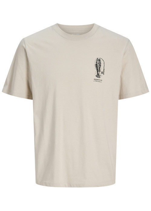 T-shirt en coton beige imprimé avec une coupe droite et un col rond