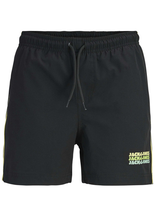 Short de bain noir uni avec une coupe droite et une taille élastiquée