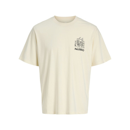 T-shirt en coton biologique beige imprimé avec...