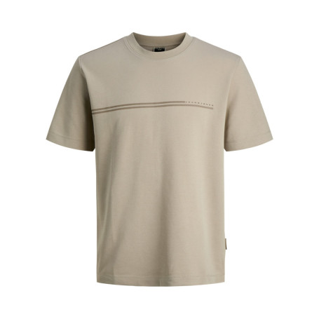 T-shirt beige uni avec une coupe droite, un col...