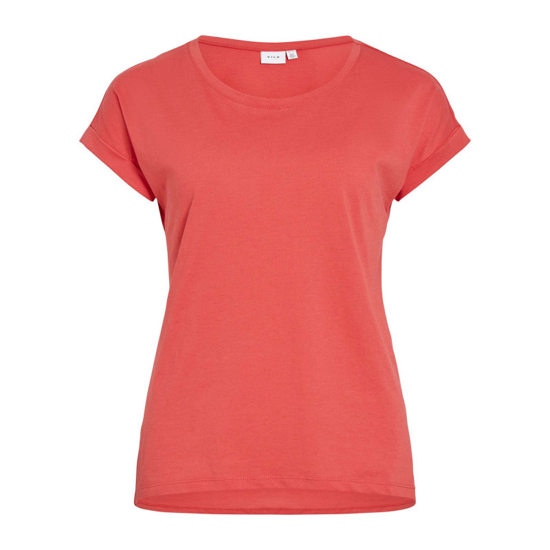 Vila - T-shirt Rouge Uni Avec Une Coupe Ajustée Et Des Manches Courtes - Rouge