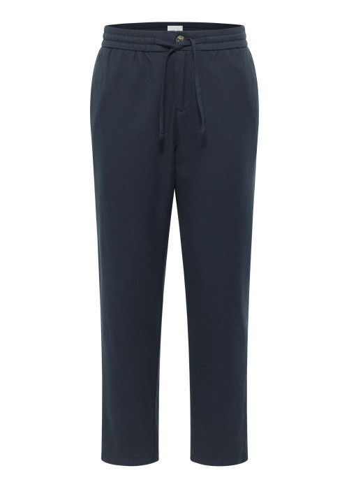 Pantalon chino en coton marine uni avec une coupe droite à zip et à bouton