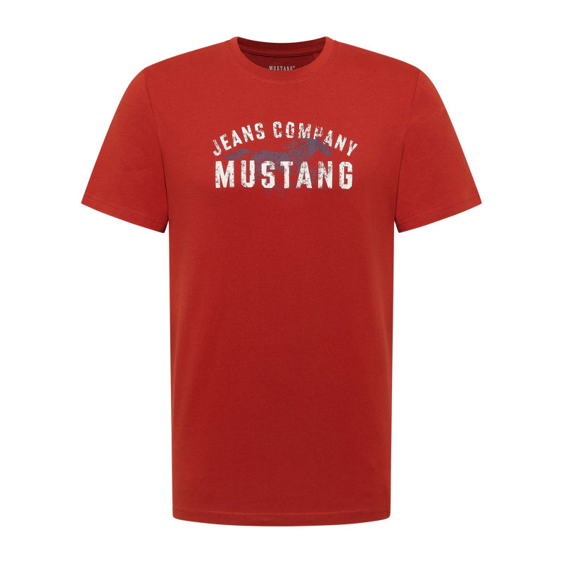Mustang - T-shirt En Coton Rouge à Imprimé Avec Une Coupe Droite Et Un Col Rond - Rouge Mustang - T-shirt En Coton Rouge à Imprimé Avec Une Coupe Droite Et Un Col Rond - Rouge