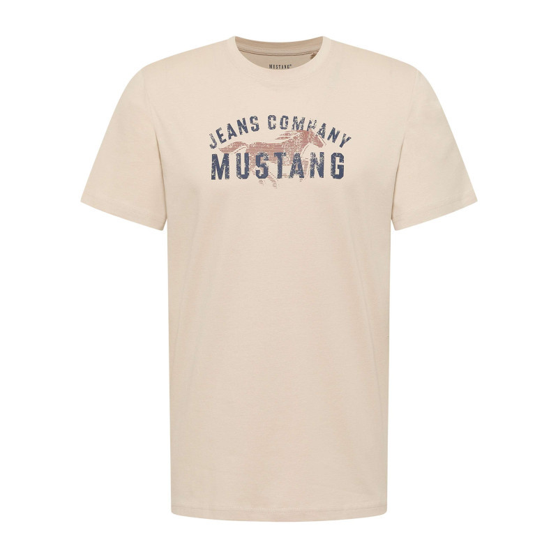 Mustang - T-shirt En Coton écru à Imprimé Avec Une Coupe Droite Et Un Col Rond - Beige Mustang - T-shirt En Coton écru à Imprimé Avec Une Coupe Droite Et Un Col Rond - Beige