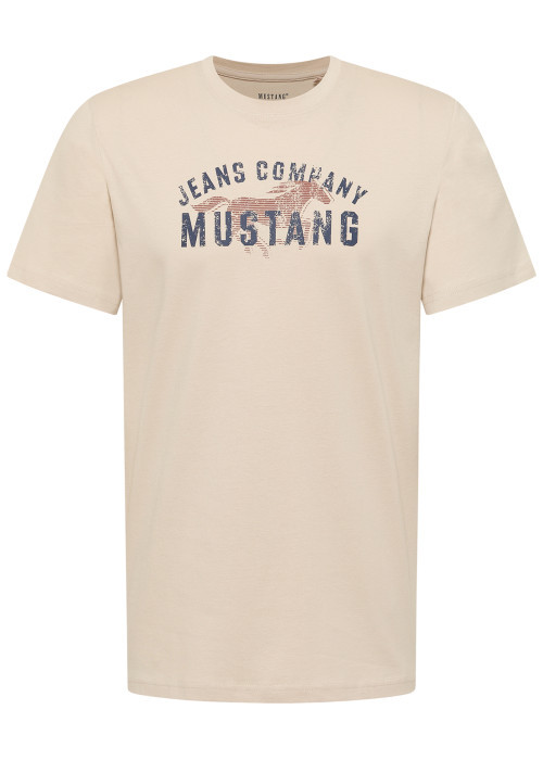 T-shirt en coton écru à imprimé avec une coupe droite et un col rond