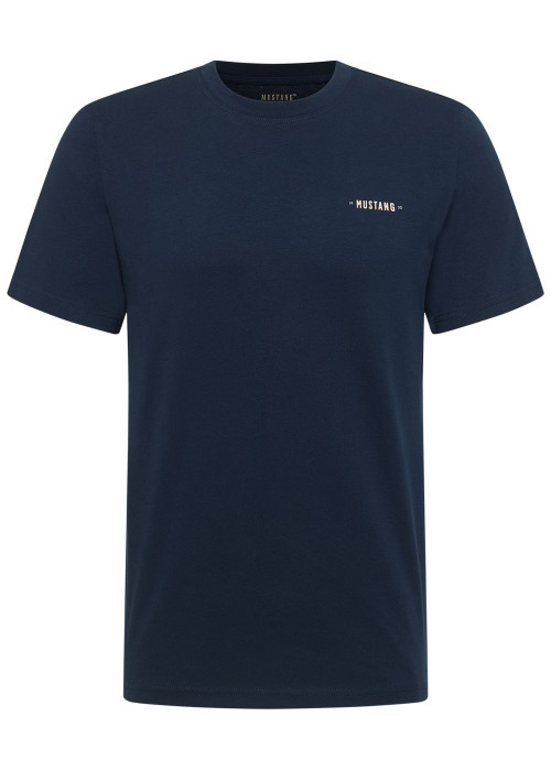 T-shirt en coton bleu à imprimé avec une coupe droite et un col rond