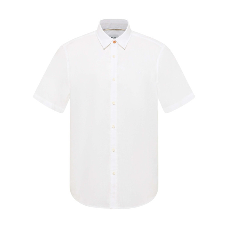 Mustang - Chemise Blanche Unie En Coton Et Lin Mélangé Avec Une Coupe Droite - Blanc