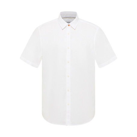 Chemise blanche unie en coton et lin mélangé...