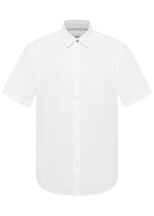 Chemise blanche unie en coton et lin mélangé avec une coupe droite