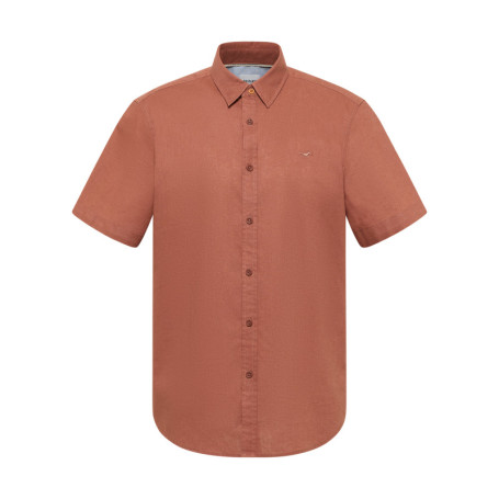 Chemise rouge unie en coton et lin mélangé avec...