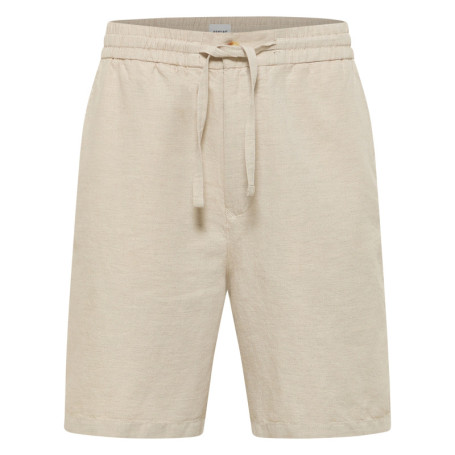 Short Chino écru uni en coton et lin mélangé...