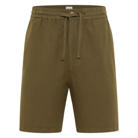 Short Chino kaki uni en coton et lin mélangé...