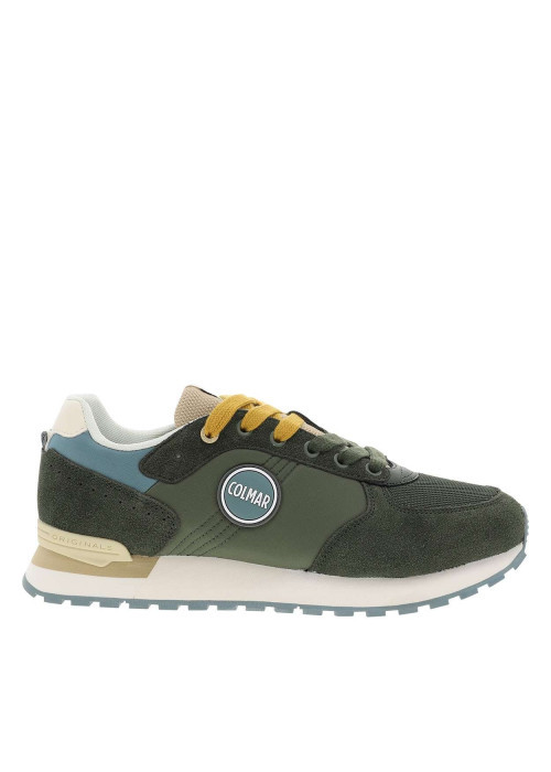 Baskets running kaki en cuir avec un talon plat et des lacets