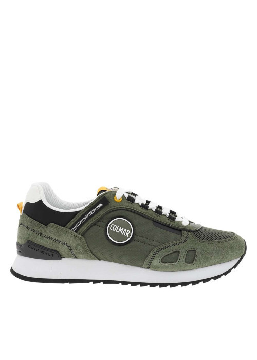 Baskets running kaki en cuir avec un talon plat et des lacets
